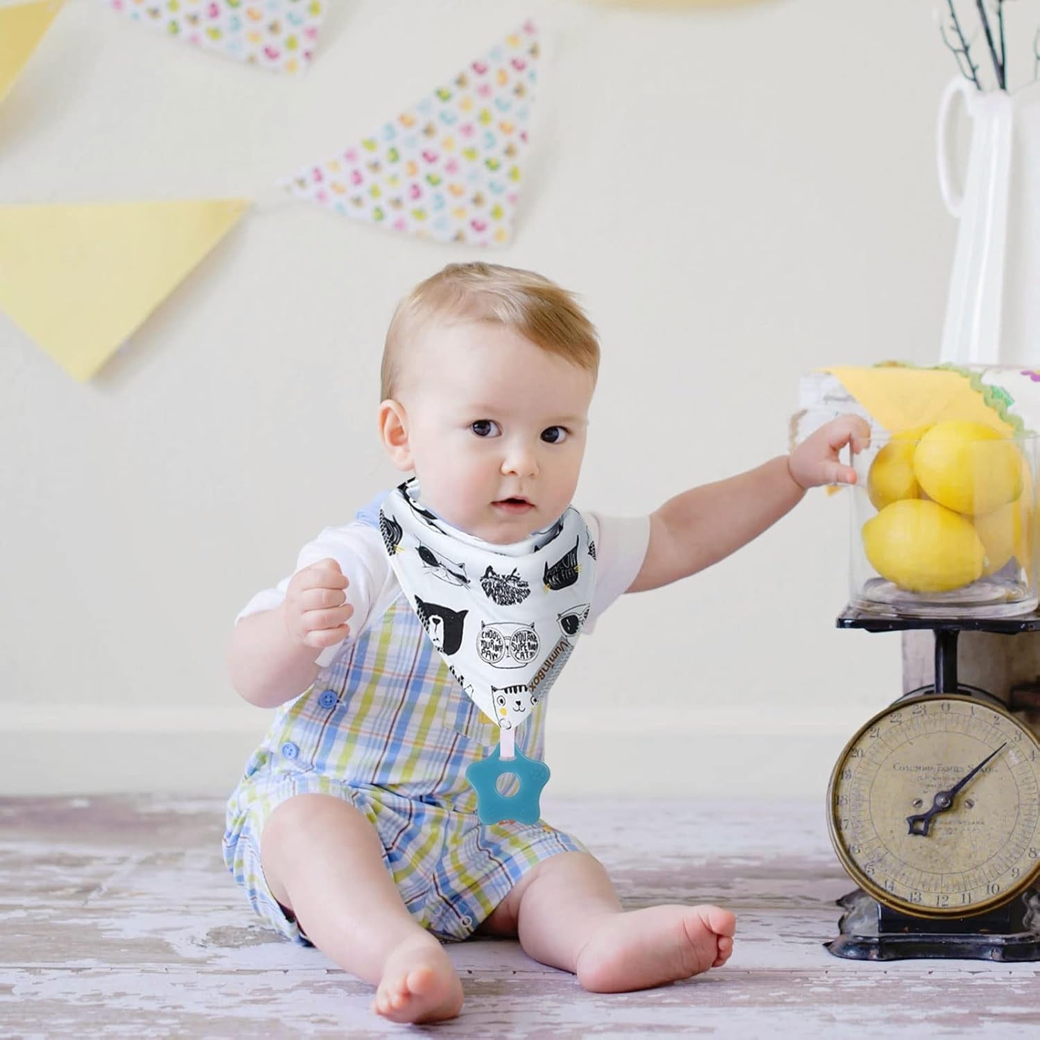 Baby Bandana Drool Bibs 6-Pack and Teething Toys 6-Pack Made with 100% Organic Cotton, Absorbent and Soft Unisex