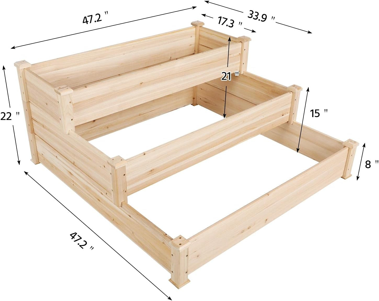 3 Tier 47 X 47 X 22In Raised Garden Bed Horticulture Outdoor Elevated Flower Box Tiered Garden Bed Wooden Vegetables Growing Planter for Backyard/Patio/Gardener