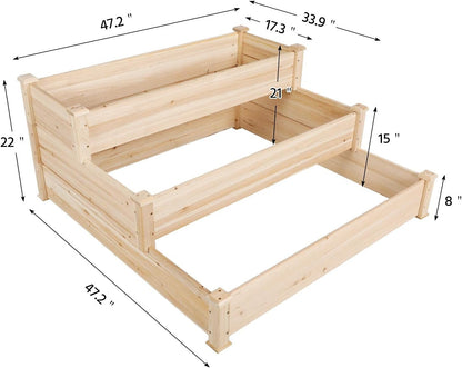 3 Tier 47 X 47 X 22In Raised Garden Bed Horticulture Outdoor Elevated Flower Box Tiered Garden Bed Wooden Vegetables Growing Planter for Backyard/Patio/Gardener