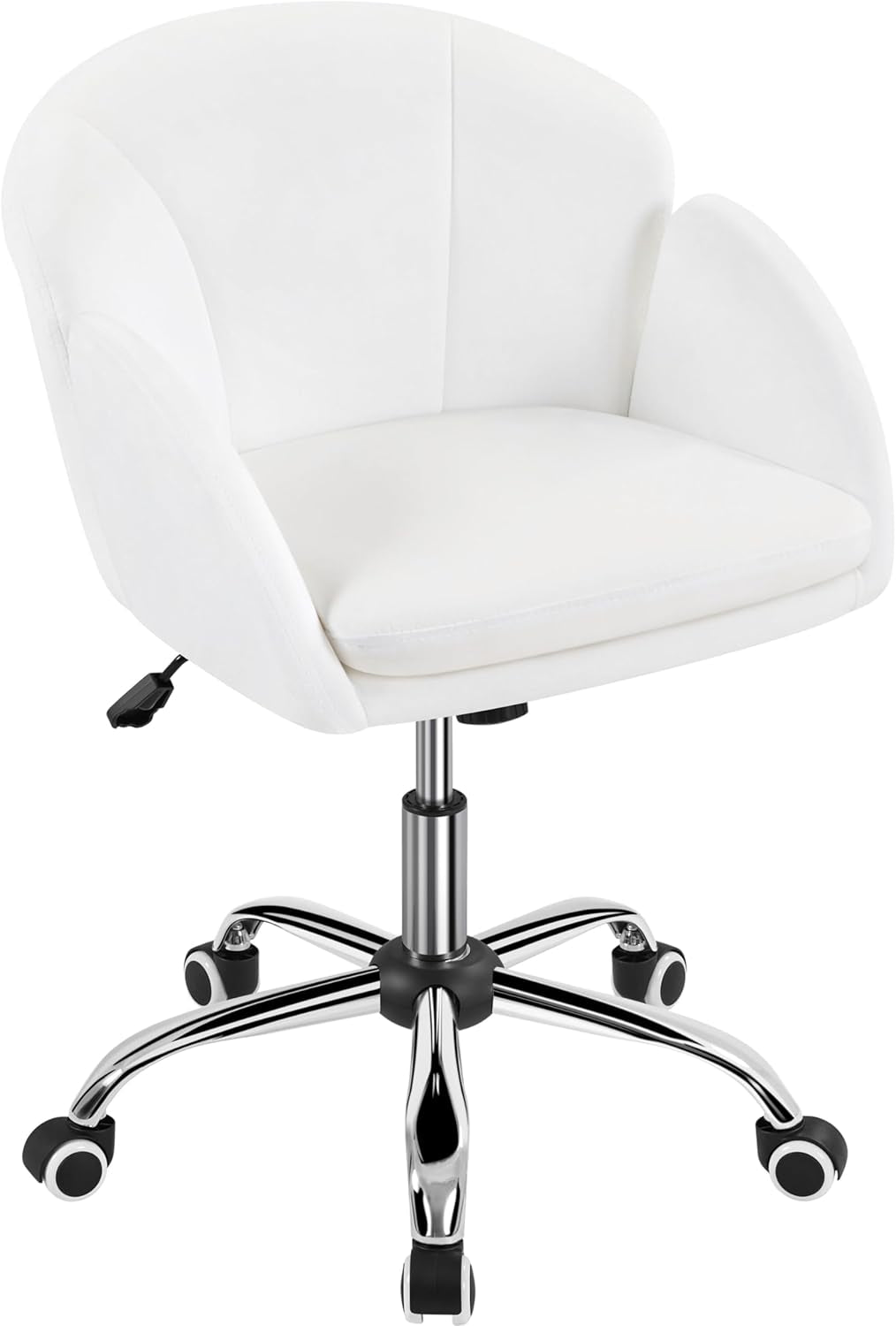 White Desk Chair Petal Cute Office Chair Faux Leather Swivel Desk Chair Vanity Chair with Back Modern Computer Rolling Chair for Bedroom