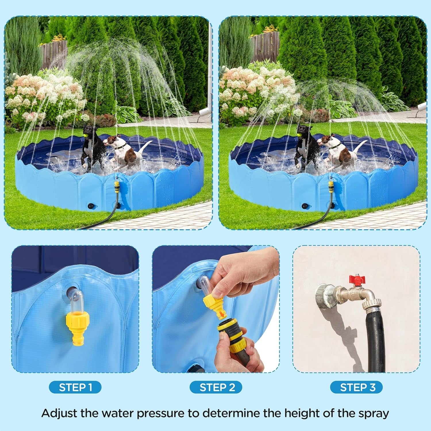 Foldable Dog Bath Pool Collapsible Dog Bathing Tub Doggie Wading Pool with Sprinkler for Indoor/Outdoor Use Suitbale for Puppy Small Medium Dogs Cats(Blue, 71X13 Inch)