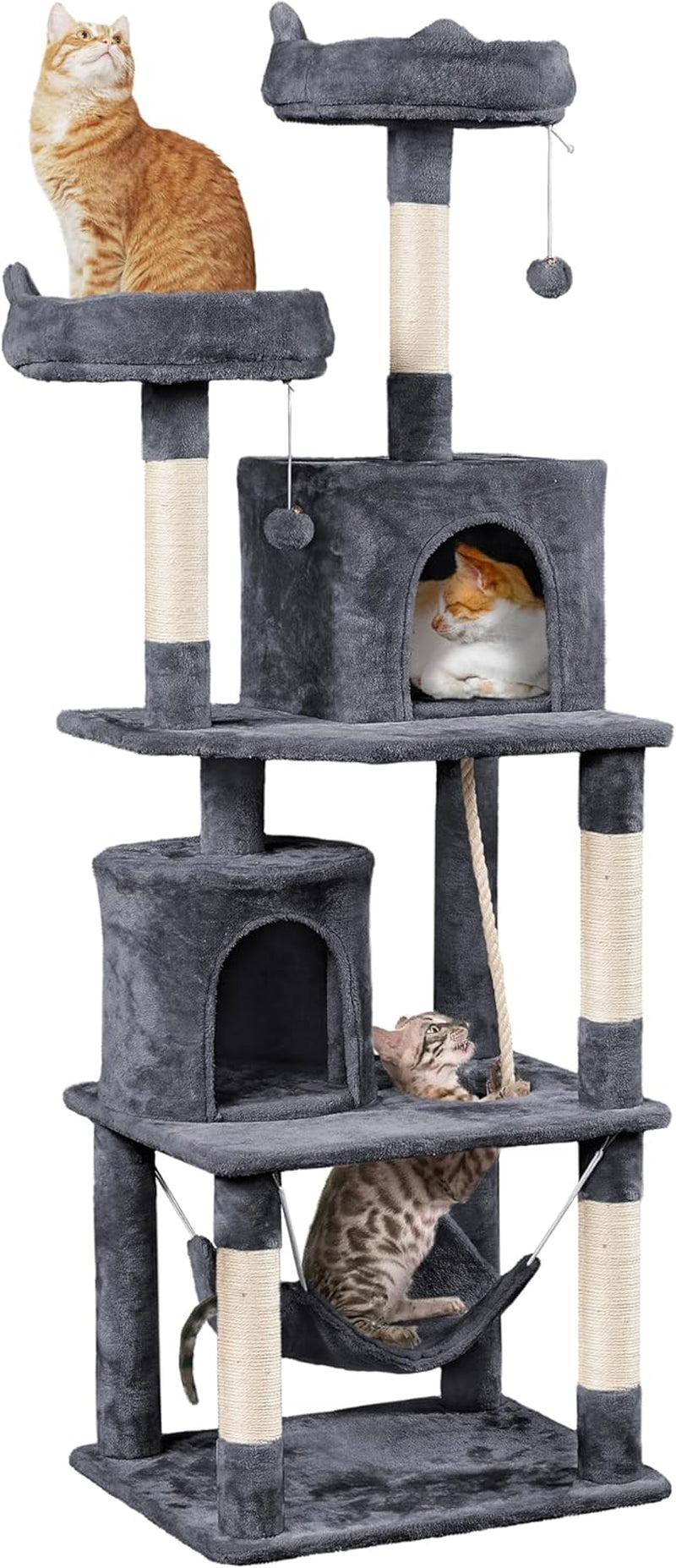 62.2Inches Cat Tree Cat Tower Cat Condo with Platform &amp; Hammock, Scratching Posts for Kittens Pet Play House with Plush Perch for Indoor Activity Relaxing