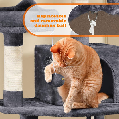 62.2Inches Cat Tree Cat Tower Cat Condo with Platform &amp; Hammock, Scratching Posts for Kittens Pet Play House with Plush Perch for Indoor Activity Relaxing