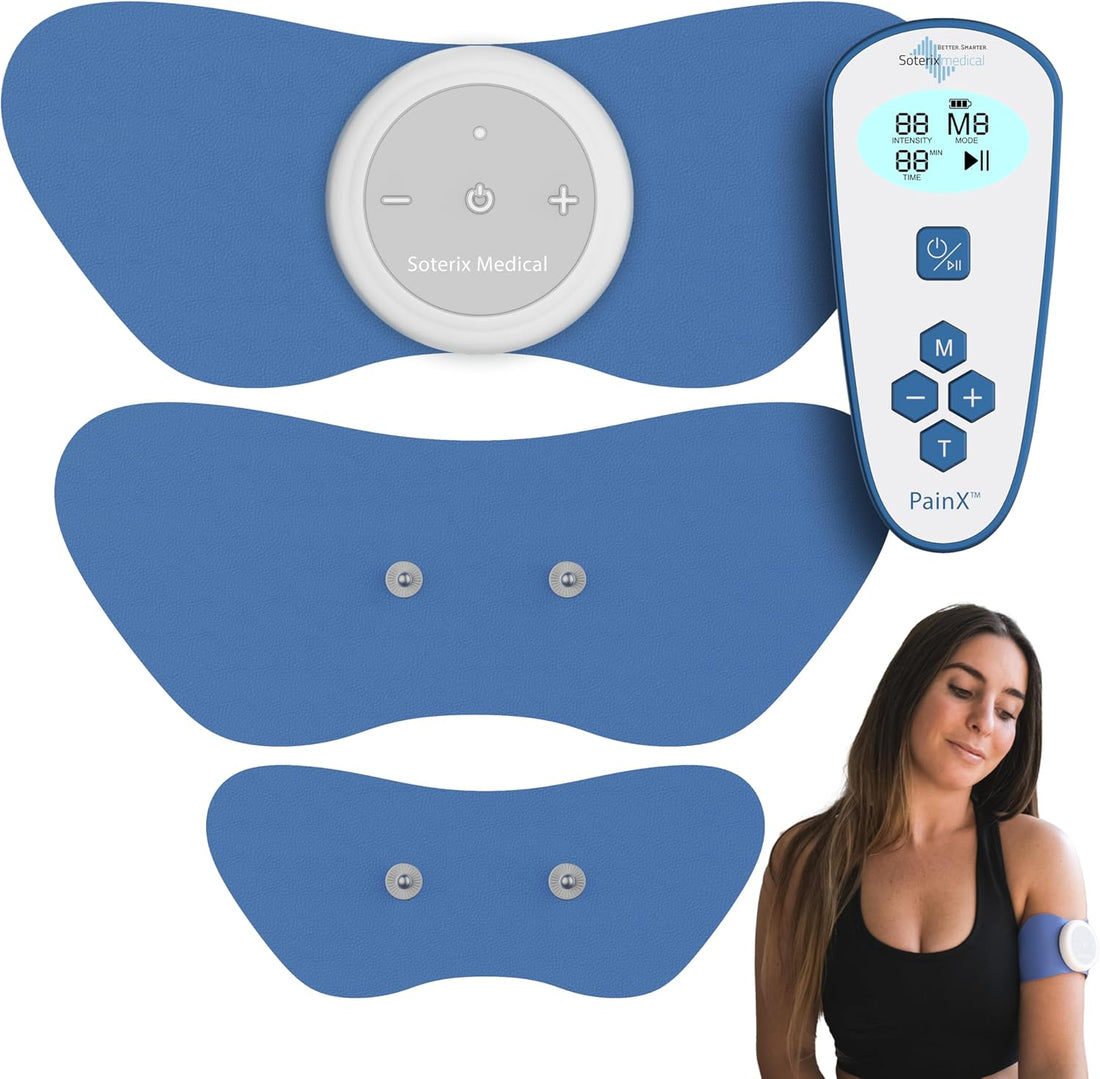 Painx TENS Wireless Tens Unit Muscle Stimulator with EMS - FSA Tens Unit for Back Pain, Knee, Neck and Face with Remote Control, Portable Tens Unit Wireless, Rechargeable Electrode Pad