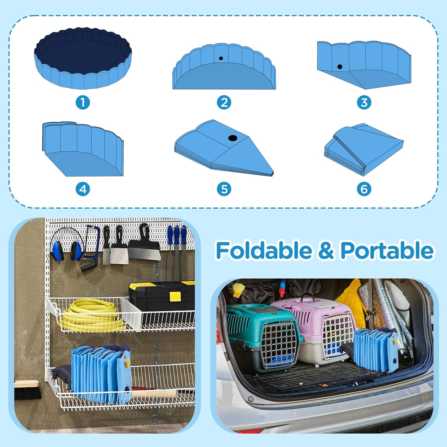 Foldable Dog Bath Pool Collapsible Dog Bathing Tub Doggie Wading Pool with Sprinkler for Indoor/Outdoor Use Suitbale for Puppy Small Medium Dogs Cats(Blue, 71X13 Inch)