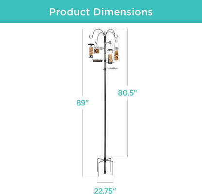 6-Hook Bird Feeding Station, Steel Multi-Feeder Kit Stand for Attracting Wild Birds W/ 4 Bird Feeders, Mesh Tray, Bird Bath, 5-Prong Base - Black