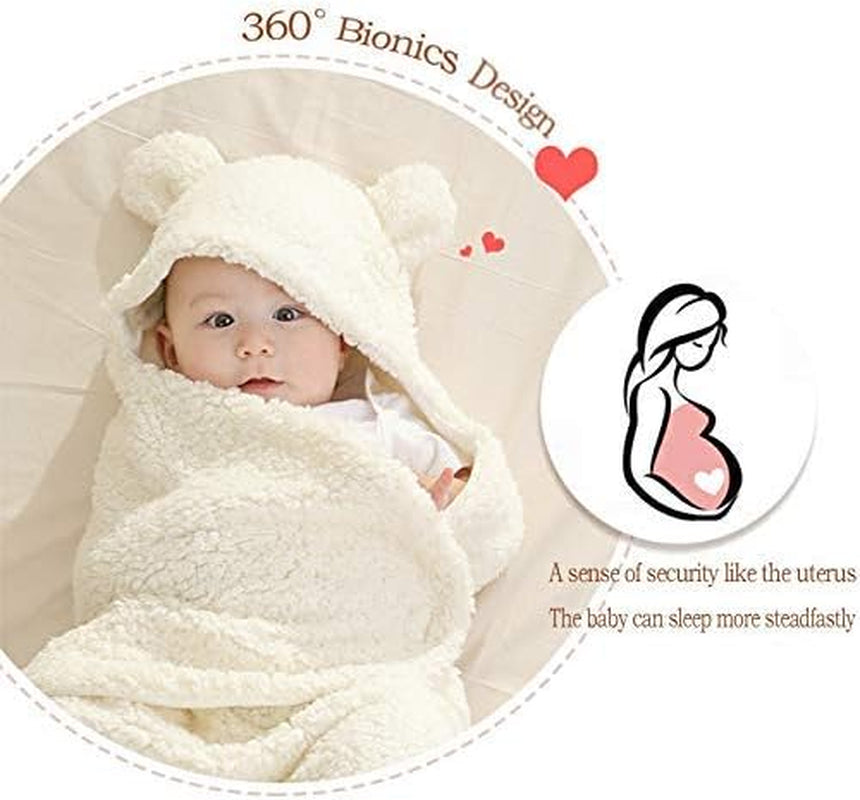 Baby Swaddle Blanket Boys Girls Cute Bear Plush Essential Receiving Blanket Ultra-Soft Newborn Registry Sleeping Wraps for Infant 0-6 Months - White