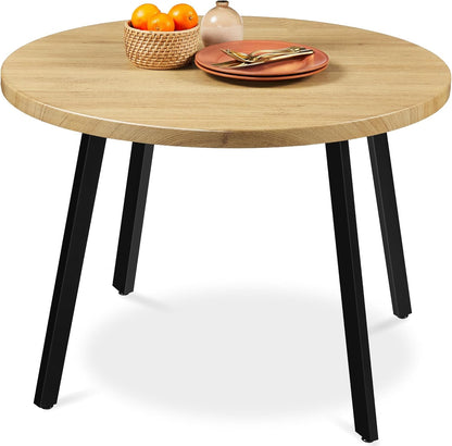 round Mid-Century Modern 35.5In Dining Table, Space-Saving Dinette for Home, Kitchen, Apartment W/Steel Legs - Natural