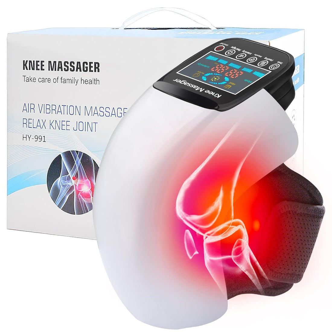 Knee Massager 3 in 1, Adjustable Temperature, Vibration, 3D Massage, Cordless Portable Knee Massager with LED Large Screen, Gift Option