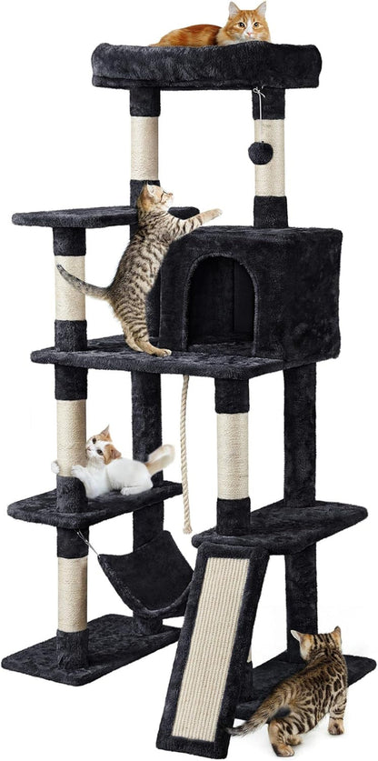 Cat Tree Cat Tower, 63In Multi-Level Cat Tree for Indoor Cats, Tall Cat Tree W/Sisal-Covered Scratching Posts &amp; Condo, Cat Furniture Activity Center for Cats Kitten, Pink