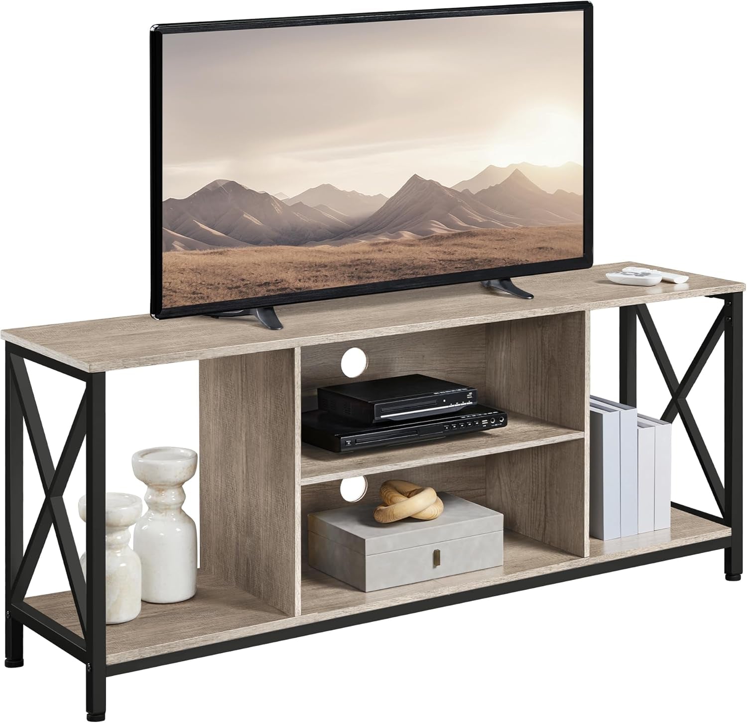 TV Stand for 65 Inch TV, Media Entertainment Center with Storage Shelves for Living Room, TV Console Table for Bedroom, Taupe Wood