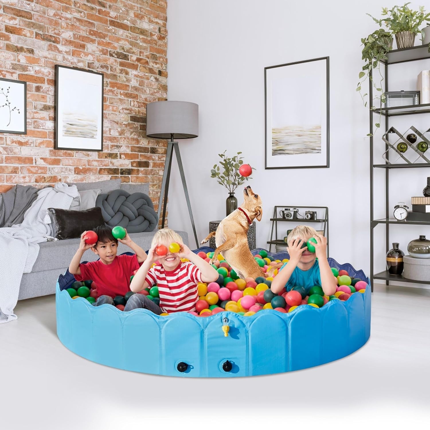 Foldable Dog Bath Pool Collapsible Dog Bathing Tub Doggie Wading Pool with Sprinkler for Indoor/Outdoor Use Suitbale for Puppy Small Medium Dogs Cats(Blue, 71X13 Inch)