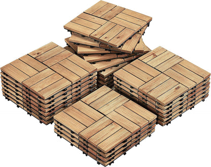 Patio Tiles Wooden Interlocking Deck Tiles 27PCS Garden Floor 12&quot;X12&quot;Indoor Outdoor Composite Decking for Porch Poolside Balcony Backyard1 Sq. Ft/Piece, Natural Wood