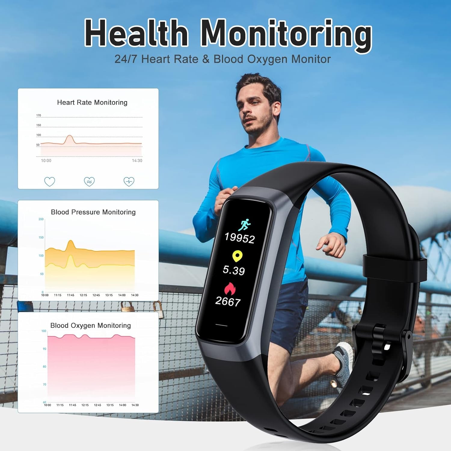 Fitness Tracker with 24/7 Heart Rate, Blood Oxygen Blood Pressure Sleep Monitor, Activity Trackers 5 ATM Waterproof,Step Calorie Counter Pedometer Health Smart Watch for Women Men