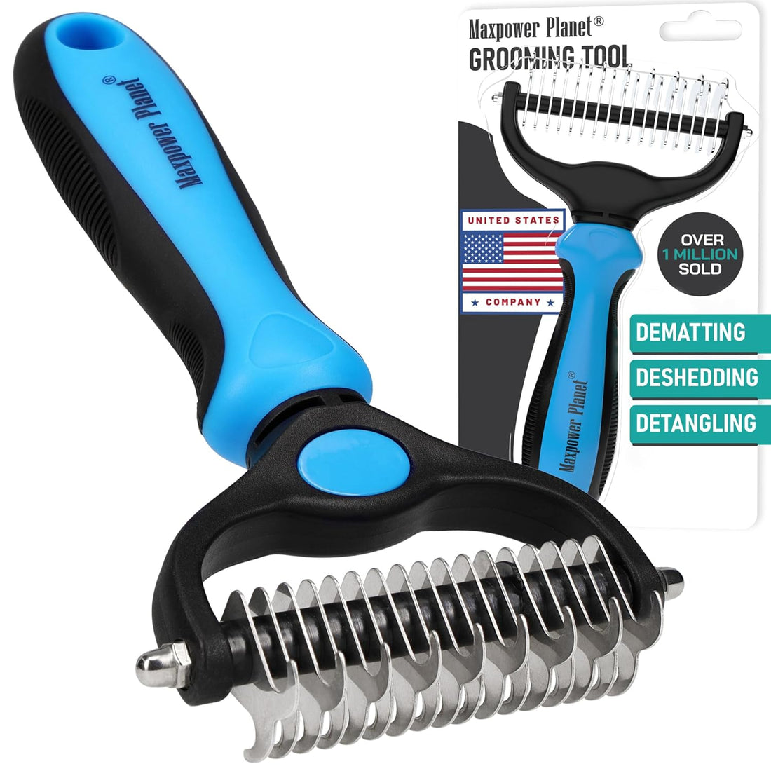 Original Pet Grooming Rake - Double-Sided Deshedding Dematting Tool, Undercoat Rake for Dogs &amp; Cats, Extra-Wide Dog Grooming Brush &amp; Deshedder Comb for Long Hair, Reduces Shedding 95%