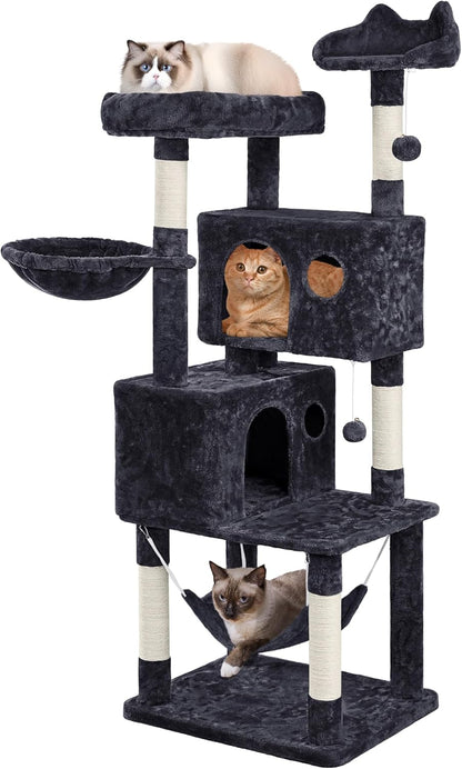 Multi-Level Cat Tree, Large Cat Tower with Condos Platform 64In, Cat House Cat Tree for Medium Cats Pink