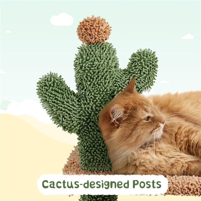 Cactus Cat Tree, 52.5In Cat Tower for Indoor Cats, Large Cat Condo Multi-Leve Scratching Post, Cat Climbing Tree with Basket, Platform, Cat Activity Center Play House Furniture, Green/Brown