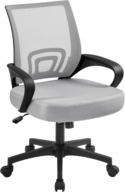 Office Chair Ergonomic Computer Chair Mid Back Adjustable Desk Chair with Lumbar Support Armrest, Swivel Rolling Mesh Task Gaming Chair for Home Office Work Study, Black