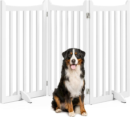 Dog Gate 36&quot; H Extra Large Freestanding Pet Gate 3-Panel Wooden Dog Fence with 2 Support Feet Folding Dog Gate for Indoor, Stairs, Doorways, Halls, Kitchen Pet Barrier White, 60&quot; L X 36&quot; H