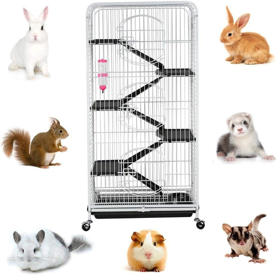 52-Inch Rat Cage Multi Level Rolling Pet Cage for Ferret/Chinchilla/Squirrels/Bunny with Water Bottle, White