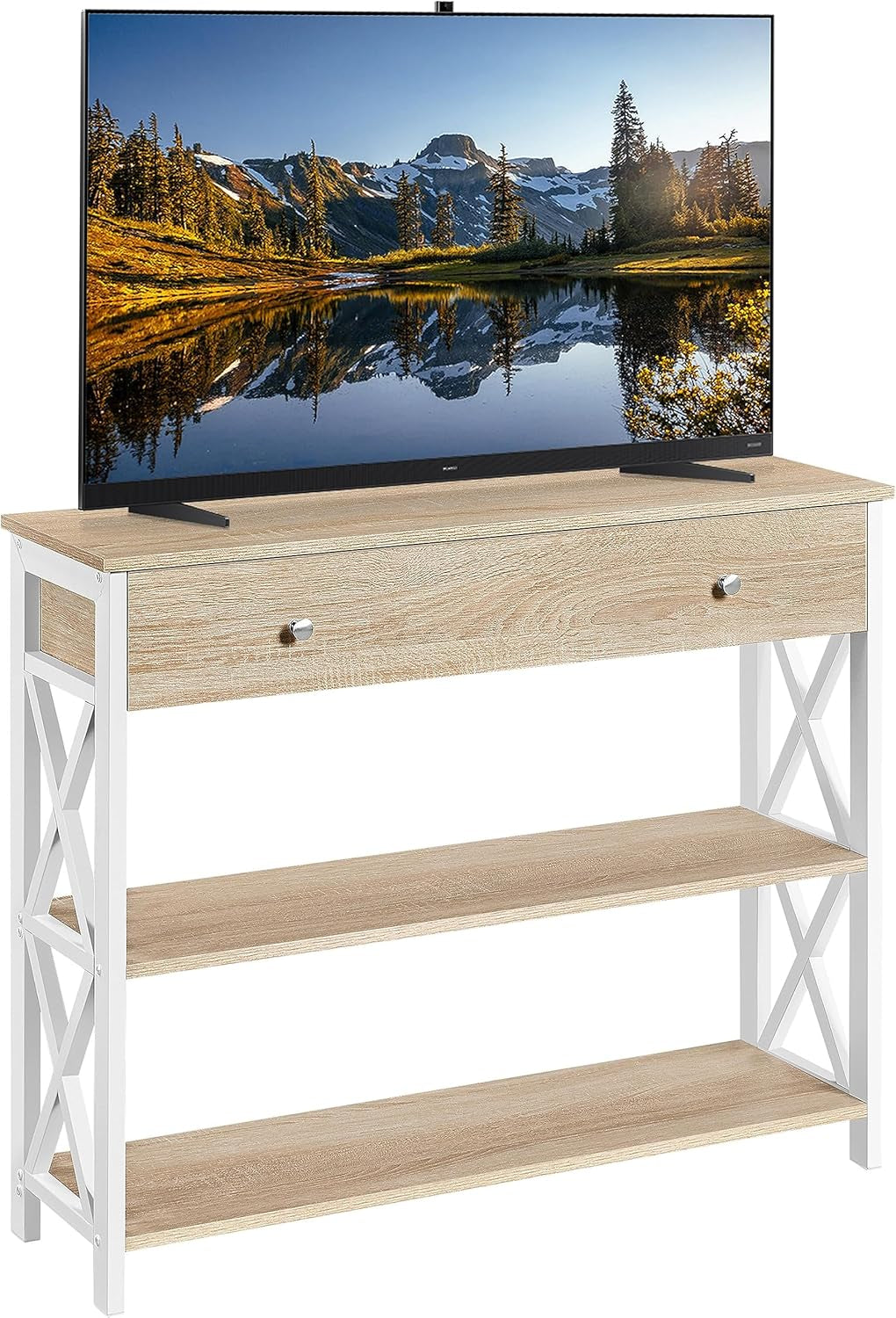 TV Stand for TV up to 45 Inch, Entertainment Center with Drawer, Media Console Table with Storage Shelves, for Living Room, Metal Frame, Rustic Brown