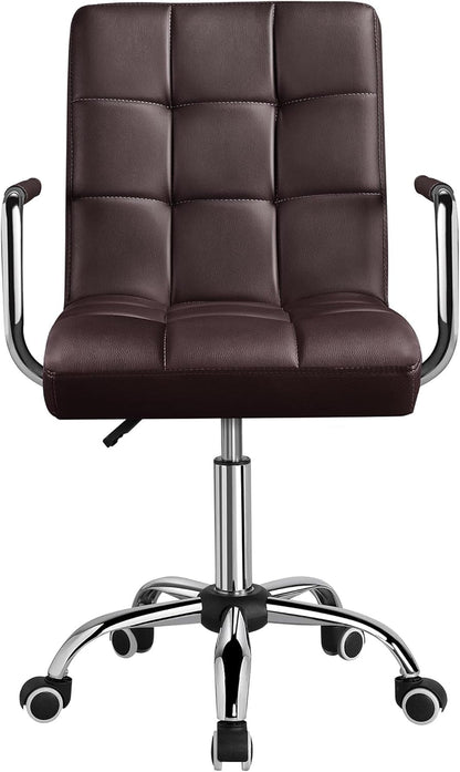 Executive Chair Mid Back Leather Chair with Adjustable Height and Rolling Wheels for Office/Home and Study, Brown