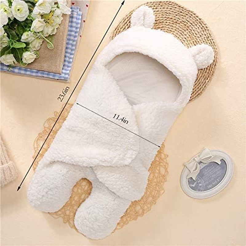 Baby Swaddle Blanket Boys Girls Cute Bear Plush Essential Receiving Blanket Ultra-Soft Newborn Registry Sleeping Wraps for Infant 0-6 Months - White