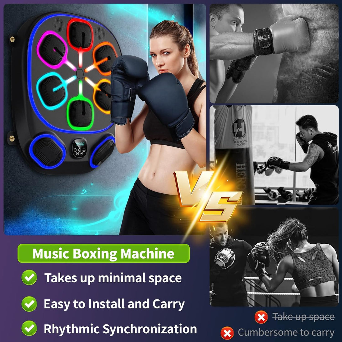 2025 Smart Music Boxing Machine for Kids and Adults, LED Wall-Mounted Bluetooth Training System with Boxing Gloves, Home Workout Equipment for Fitness and Stress Relief