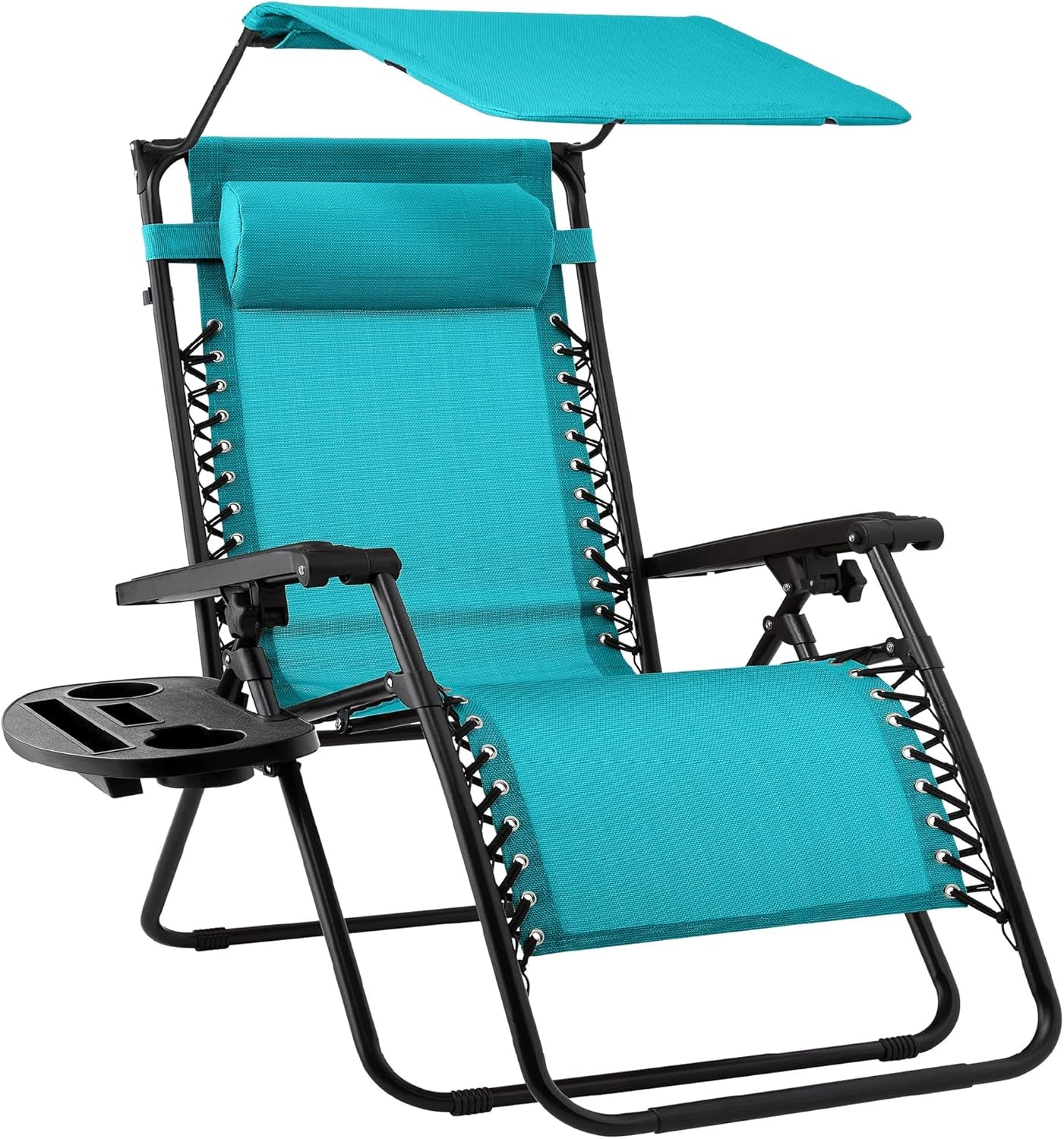 Folding Zero Gravity Outdoor Recliner Patio Lounge Chair W/Adjustable Canopy Shade, Headrest, Side Accessory Tray, Textilene Mesh - Navy Blue