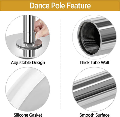 Dance Pole Portable Dancing Pole Height Adjustable 6.9Ft-9Ft Static Spinning Pole for Apartment, Silver/Argent