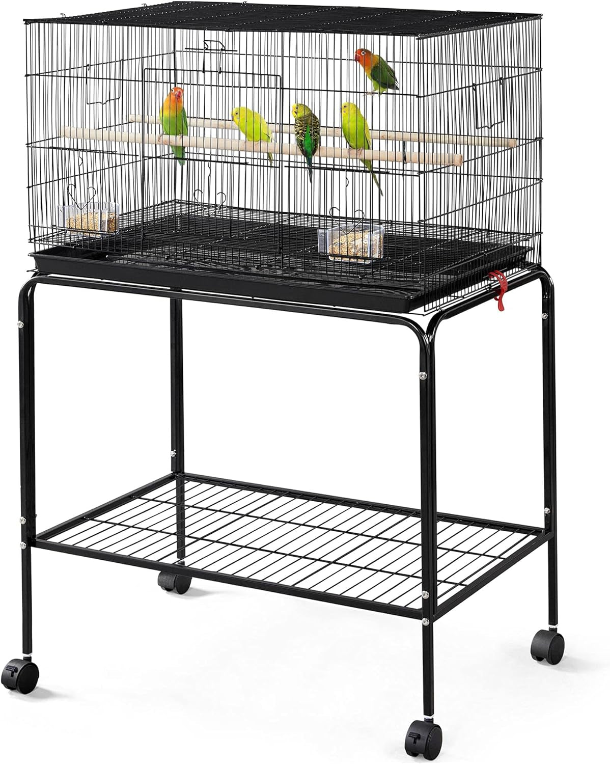 47-Inch Rolling Breeding Flight Bird Cages for Parakeets Budgies Finches Cockatiels Conures Lovebirds Canaries Parrots W/Detachable Stand, Black