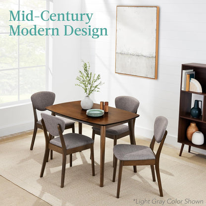 5-Piece Dining Set, Compact Mid-Century Modern Table &amp; Chair Set for Home, Apartment W/ 4 Chairs, Padded Seats &amp; Backrests, Wooden Frame - Walnut/Cream