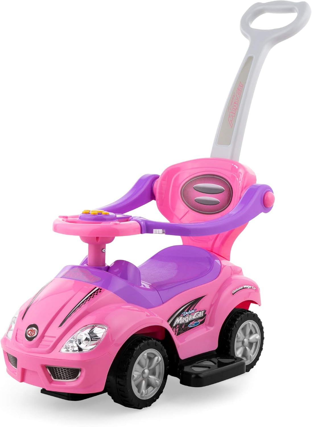 Kids 3-In-1 Push and Pedal Car Toddler Ride on W/Handle, Horn, Music - Pink