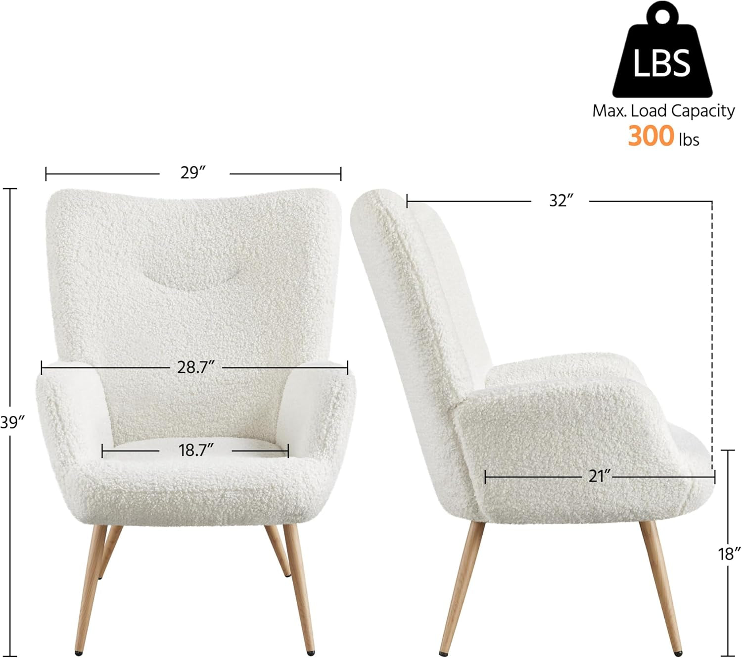 Barrel Chair, Teddy Fabric Casual Chair with High Back and Soft Padded, Modern Fuzzy Vanity Chair, Cozy Armchair for Living Room Bedroom Makeup Room, White