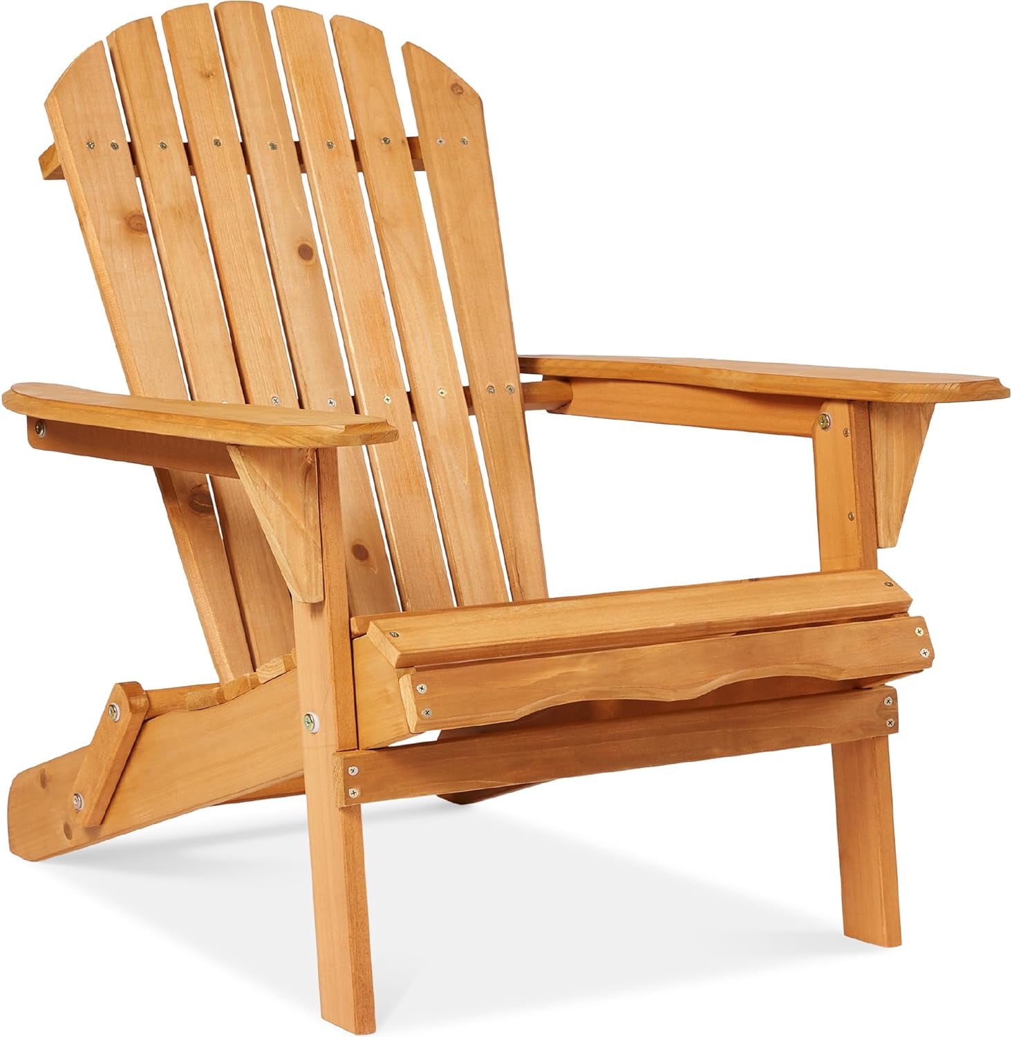 Folding Adirondack Chair Outdoor Wooden Accent Furniture Fire Pit Lounge Chairs for Yard, Garden, Patio W/ 350Lb Weight Capacity - Natural