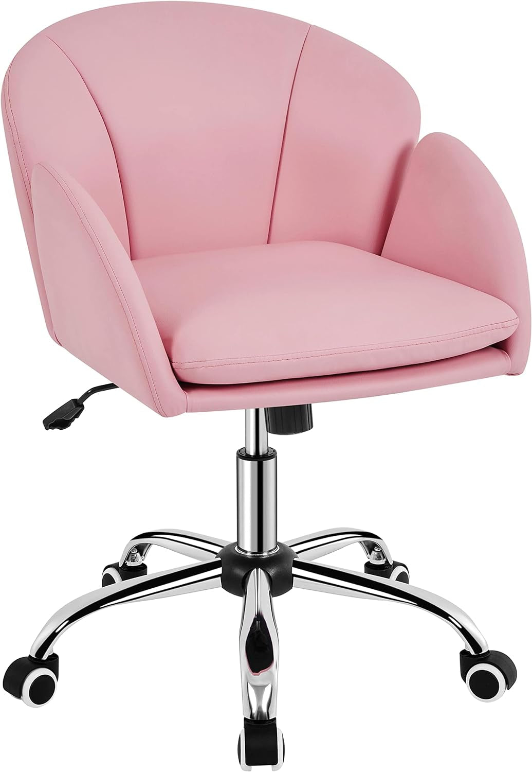 White Desk Chair Petal Cute Office Chair Faux Leather Swivel Desk Chair Vanity Chair with Back Modern Computer Rolling Chair for Bedroom