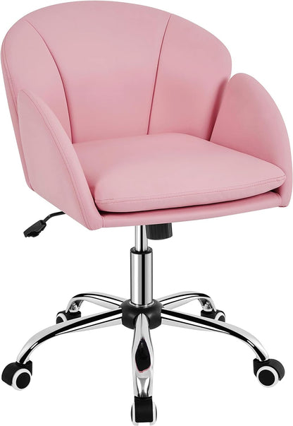 White Desk Chair Petal Cute Office Chair Faux Leather Swivel Desk Chair Vanity Chair with Back Modern Computer Rolling Chair for Bedroom