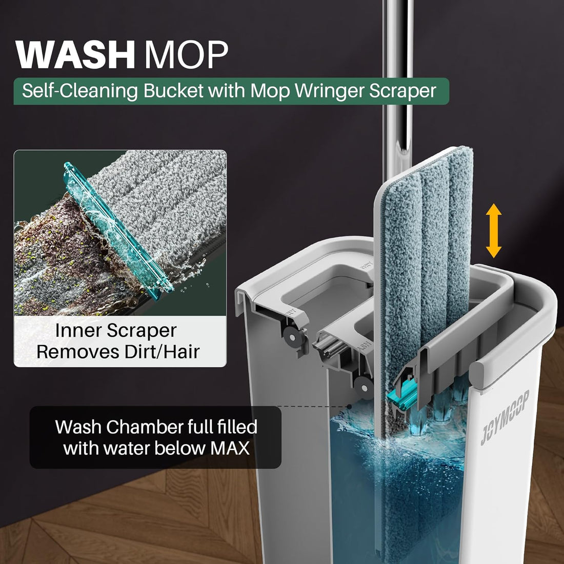 Mop and Bucket with Wringer Set, Hands Free Flat Floor Mop and Bucket, with 3 Washable Microfiber Pads, Wet and Dry Use, Floor Cleaning System