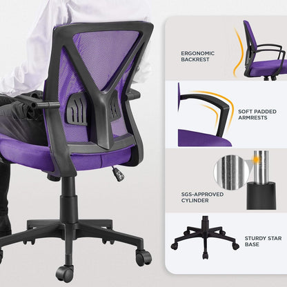 Mesh Office Desk Chairs Ergonomic Task Chairs with Adjustable Lumbar Support Mid Back Swivel Chair Purple