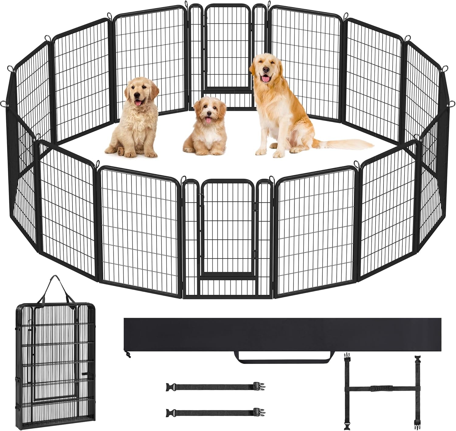 8 Panels Dog Playpen, Metal 40&quot; Dog Fence with Easy-Carry Straps&amp;Stakes Storage Bag for RV Camping Dog Pen Play Pen for Small/Medium/Large Dogs