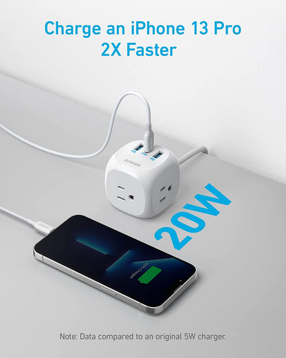 20W USB C Power Strip, 321 Power Strip with 3 Outlets and USB C Charging for Iphone 15/15 Plus/15 Pro/15 Pro Max, 5 Ft Extension Cord, Power Delivery Charging for Dorm Rooms,Home Office