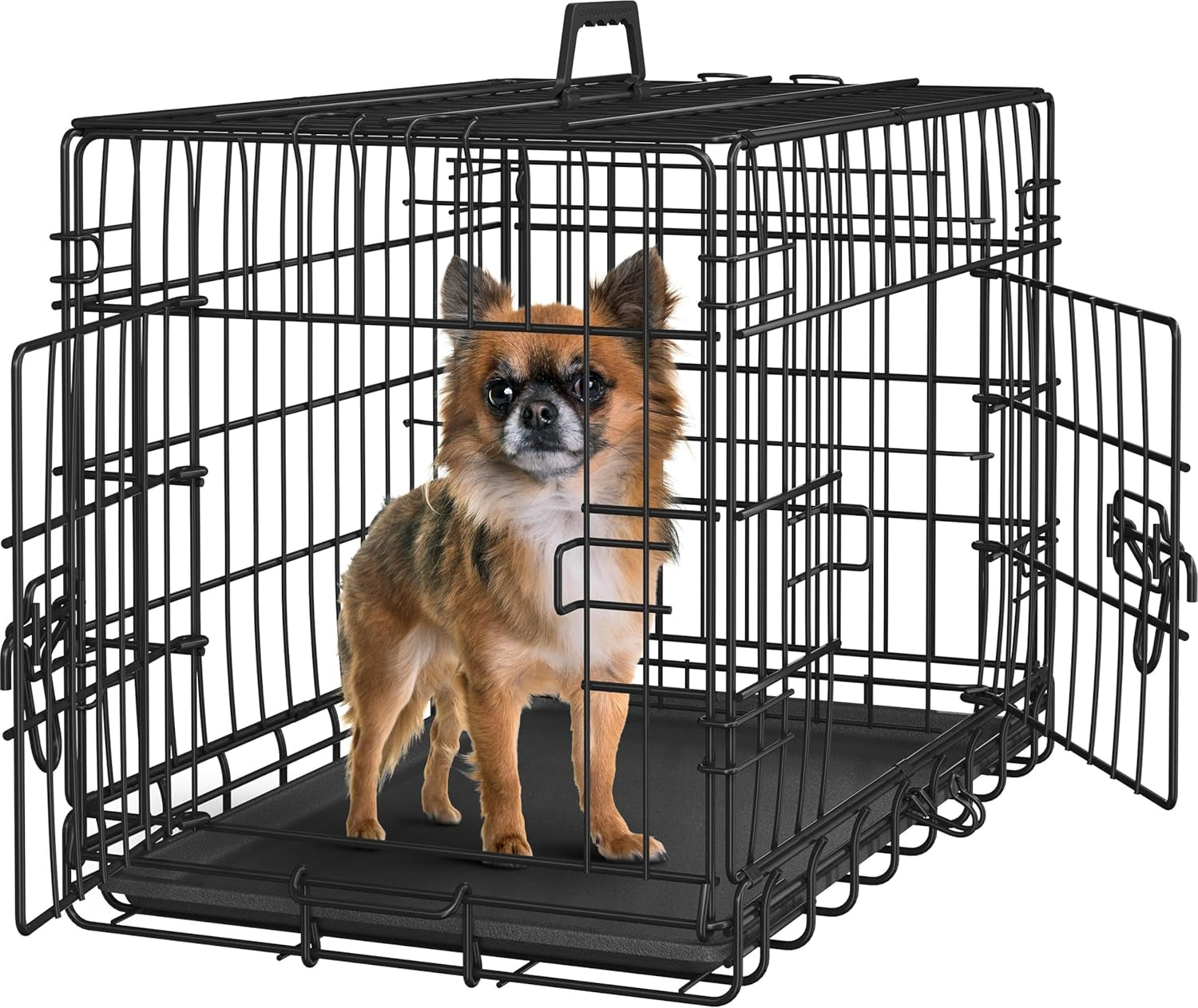 42 Inch Dog Crate Double Door Dog Crate W/Divider for Puppy to Adult XL Collapsible Metal Dog Crate with Removable Tray Wire Dog Kennel Pet Crate for Large Dogs Portable Travel Cage, Black