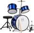 Kids Drum Set 3-Piece Beginner Drum Set Junior Drum Set, W/ Throne Stool, Cymbal, Drum Sticks, Bass Drum Pedal, 2 Toms - Blue