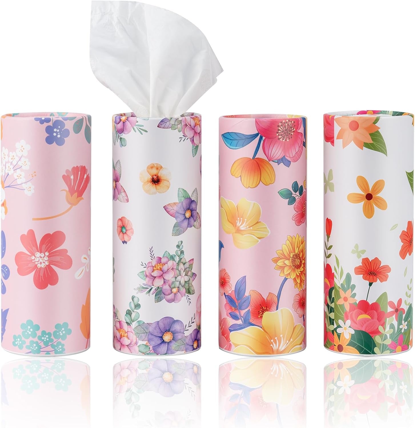 Car Tissues Canned Tissue Cylinder Tissue Boxes Perfect for Car Cup Holder Car Tissue Holder (4 Canisters/220 Tissues/3-Ply)