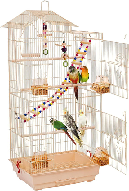 39-Inch Roof Top Large Flight Parrot Bird Cage for Small Quaker Parrot Cockatiel Sun Parakeet Green Cheek Conure Budgie Finch Lovebird Canary Pet Bird Cage W/Toys