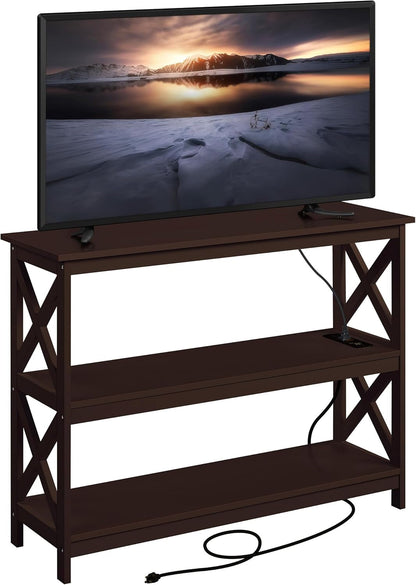 TV Stand with Power Outlet, Entertainment Center for TV up to 45 Inch, 3-Tier Media Console Table with Open Storage Shelves for Bedroom/Living Room/Hallway Espresso