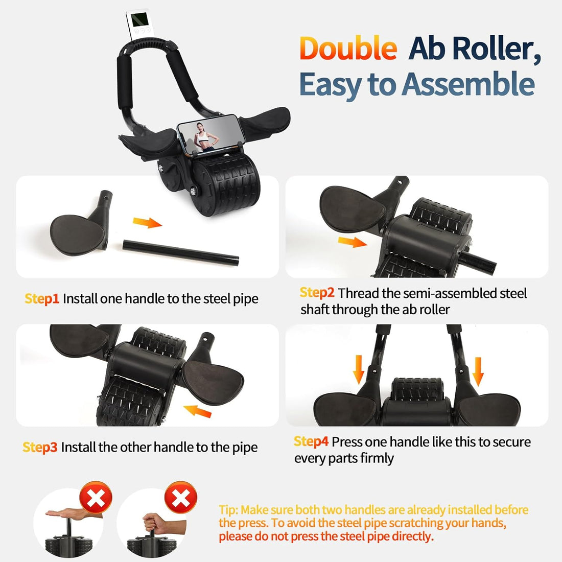 Ab Roller Wheel，With Timer Automatic Rebound Abdominal Wheel，Elbow Support Abs Roller Wheel Core Exercise Equipment