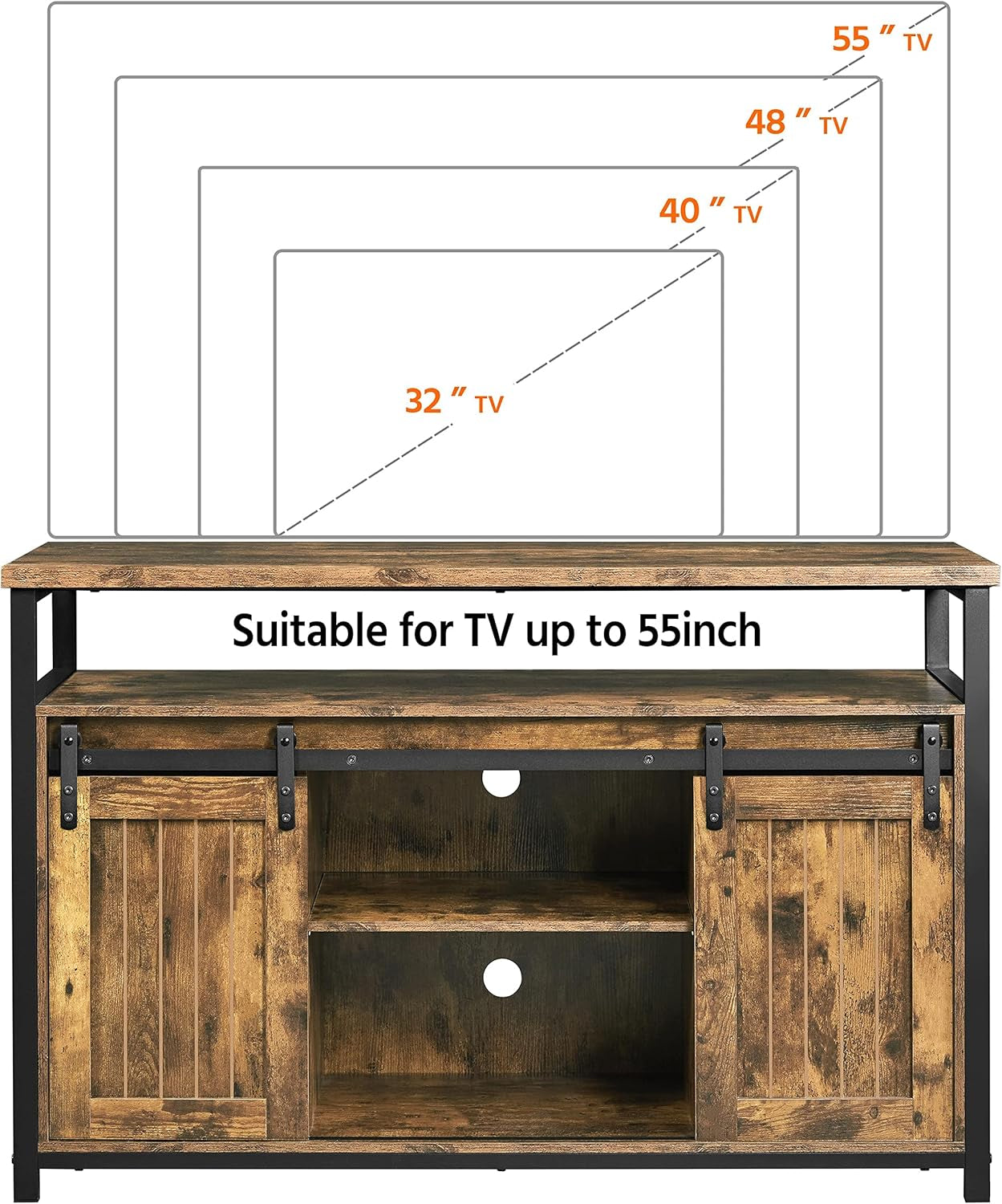 TV Stand, Entertainment Center with Storage Cabinets for 55 Inches TV, Barn Door TV Stand with Height Adjustable Shelves, Farmhouse TV Console for Living Room, 47 Inch