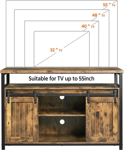 TV Stand, Entertainment Center with Storage Cabinets for 55 Inches TV, Barn Door TV Stand with Height Adjustable Shelves, Farmhouse TV Console for Living Room, 47 Inch