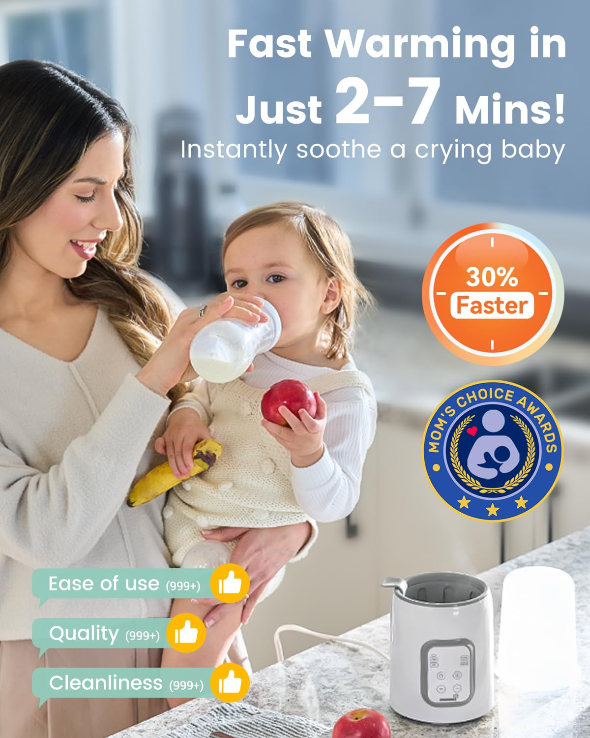 Bottle Warmer,  8-In-1 Fast Baby Milk Warmer with Timer for Breastmilk or Formula, Accurate Temperature Control, with Defrost, Sterili-Zing, Keep, Heat Baby Food Jars Function